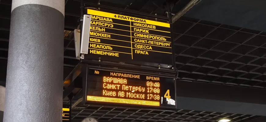 Табло на перроне автовокзала в Минске